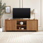 Walker Edison Flynn Scandinavian Reeded TV Stand with Open Storage for up to 80" TV, English Oak
