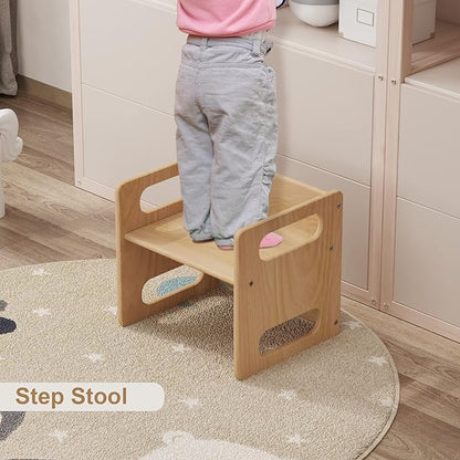 Montessori Weaning Table and Chair Set,Real Hardwood, Desk for Toddler Reading,Snack Time,Playroom,Activity Cube,Step Stool,1-3 Year Old Kids Montessori Furniture
