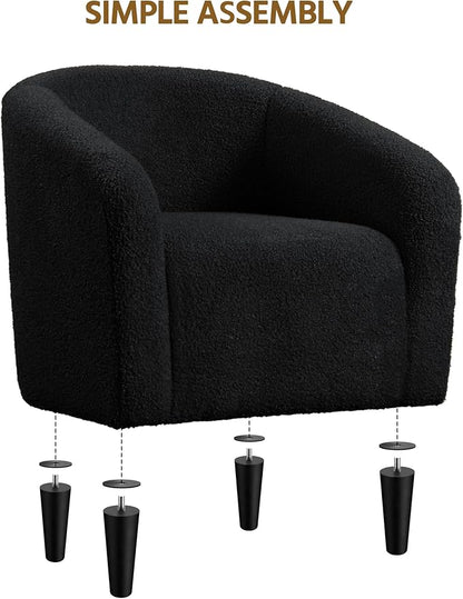 Yaheetech Accent Barrel Chair, Boucle Fabric Club Chair, Furry Sherpa Elegant Armchair with Cozy Soft Padded, Suitable for Living Room Bedroom Reception Room Office, Black