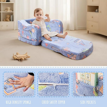 Thick Comfy Toddler Chair and Couch for Kids,2-in-1 Soft Plush Fold Out Sofa for Children,Convertible Couch to Lounger for Toddler
