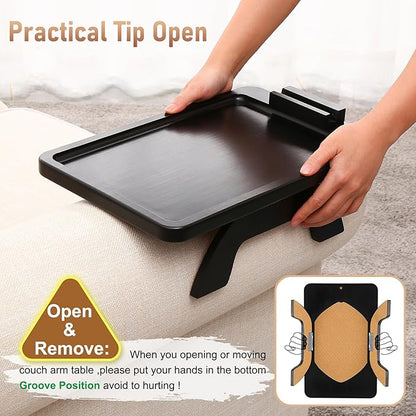 SINWANT Couch Armrest Table, Large Bamboo Couch Arm Table 360° Phone Holder,Foldable Sofa Arm Tray for Eating Drinking Snacks Remote on Chair Armrest