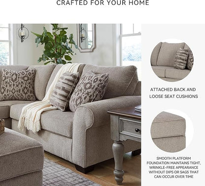Signature Design by Ashley Claireah Casual L-Shaped 3-Piece Sectional with Loose Seat Cushions and 5 Accent Pillows, Beige