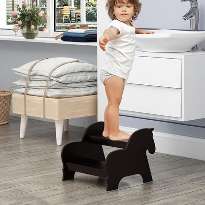 Wood Step Stools for Kids, Child Two Step Stool of Horse Shape, Toddler Step Stools Potty Training Stool, Easy to Move Safety for Kitchen, Bathroom, Bedroom, Toilet