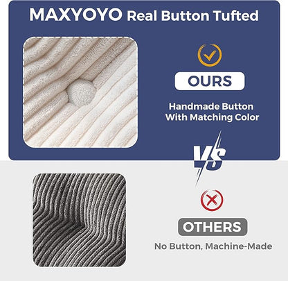 MAXYOYO Bean Bag Chair for Adults, Upholstered Floor Sofa with Armrests, Loveseat Boneless Couch with Tufted Cushion & Backrest, Sofa in A Box, Large Bean Bag Couch for Bedroom Living Room, Beige