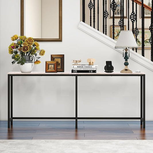 HOMERECOMMEND 70.8 Inch Console Table with USB Ports, Sofa Table with Charging Station, Narrow Entryway Table, Skinny Hallway Table,Maple