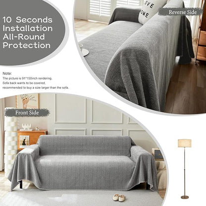 STACYPIK Chenille Sofa Cover for Dogs, Washable Dark Gray Couch Cover for Pets, Non Slip Couch Covers for L Shape, Furniture Protector for 3 Cushion Couch with Tassels,Sofa Throw Blankets-71X150IN
