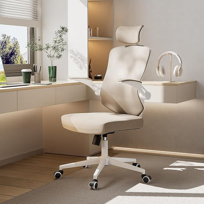 Desk Offiice Chair, Ergonomic Comfy Mesh Chair, Home High Back Gaming Executive Chair with Wheels, Compute Capacity 350LBS, Lumbar Support, Adjustable Headrest, Flip-up Armrest