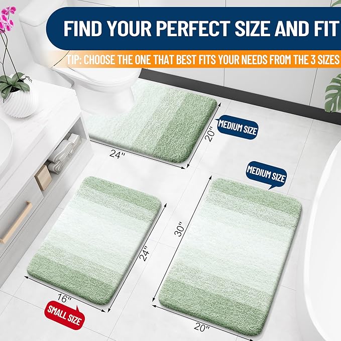 OLANLY Bathroom Rugs Mat 24x16, Extra Soft Absorbent Microfiber Bath Rugs, Rubber Backing, Quick Dry, Machine Washable Bath Mats for Bathroom Floor, Tub and Shower, Home Decor Accessories, Sage Green