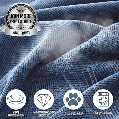 STACYPIK Non Slip Blue Couch Covers Chenille Sofa Cover for Dogs, Herringbone Pet Protector for 2 Cushion Couch, Loveseat Cover for Sectional, Washable Furniture Cover Versatile Throw Blanket-71x118IN