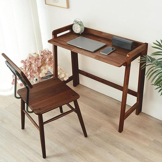 Computer Desk, Foldable Desk, Home Office Desks, Solid Wood Writing Desk, Mid Century Modern Desks, Oak Study Table, Folding Desks for Small Spaces, 31.5 W x 27.6 H x 13.6 D Inches, Walnut