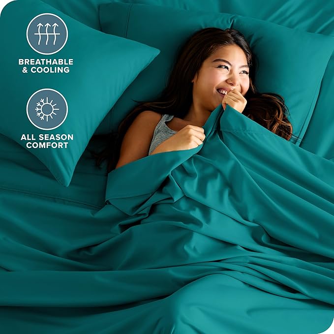 Bare Home Twin XL Sheet Set - College Dorm Size - Luxury 1800 Ultra-Soft Microfiber Twin Extra Long Bed Sheets - Deep Pockets - Easy Fit - Extra Soft - 3 Piece Set - Bed Sheets (Twin XL, Emerald)