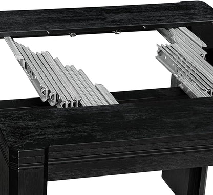 X02VE-206-50 - 5-pc Dining Room Table Set a Rectangular Dining Table and 2 wooden Benches and 2 Dark Gotham Grey Linen Fabric Chairs, 39x120 Inch, Wire Brushed Black