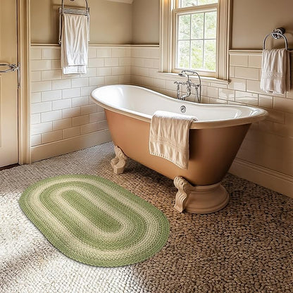Grassland Green Oval Braided Rug, 2x3' - Handmade with Jute, Warm Country Rustic Decor, Perfect for Bathrooms and Entryways - Reversible and Easy to Clean