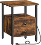 HOOBRO End Table with Charging Station, Bedside Table with 2 Drawer & USB Port & Type-C Port, Nightstand for Small Spaces, Stable and Sturdy, for Living Room, Rustic Brown BF43UBZ01