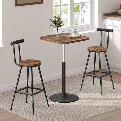 Bar Stools, Set of 2 Bar Chairs with Backrest and Footrest, 26" Tall Counter Stools, Metal Frame, Adjustable Feet, Easy Assembly, for Kitchen, Living Room, Pub, Rustic Brown BAHR6001