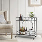 RiteSune Black Bar Cart with Wheels, Vintage Serving Cart Wine Cart with 2 Mirror Shelves, Alcohol Cart Liquor Bar Carts for Home Bar