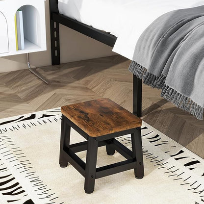 IBUYKE Small Step Stool for Adults Kids, Wooden Bedside Step Stool for High Beds, Non-Slip Stepping Foot Stool with 330 Lbs Capacity for Bedroom Livingroom Bathroom Kitchen, Rustic Brown TBD003H