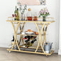 Gold Bar Carts with Glass Holders & Wine Rack,3 Tier Home Bar Serving Carts with Glass Shelves,Metal Rolling Bar Carts for The Home Kitchen, Party