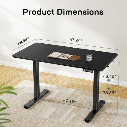 Marsail Electric Standing Desk with One-Piece Desktop,48 x 30 inch Height Adjustable Office Gaming Computer Desk with Deeper Tabletop,Home Office Stand up Desk with 4 Memory Presets, Desk for Bedroom