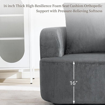 Furnimart 360° Swivel Barrel Accent Chair, Round Upholstered Comfy Lounge Chair, Corduroy High-Resilienc Foam Single Sofa, No Assembly Wide Seat for Living Room, Bedroom, Apartment (Gray)