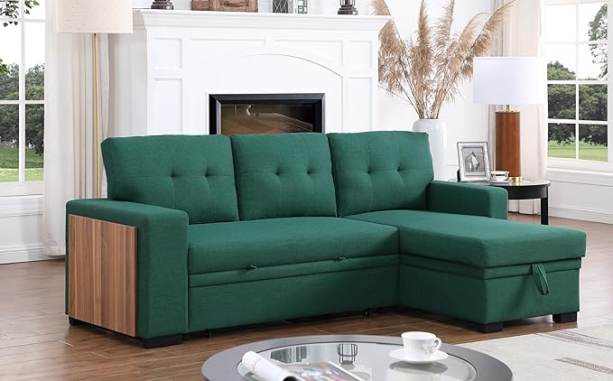 Devion Furniture Garisa 4-in-1 Convertible L Shaped Couch with Pull Out Bed and Storage, Sectional Sleeper Sofa with Reversible Chaise for Living Room, Apartment, Bedroom, Office