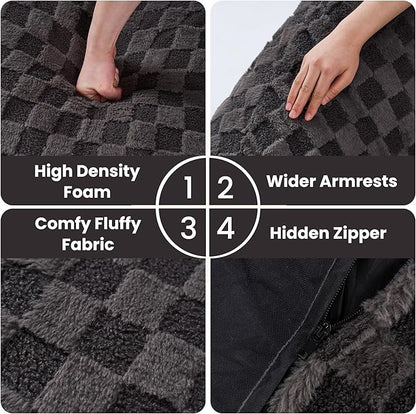Bean Bag Chairs for Adults, Giant Beanbag Sofa Comfy Reading Chair, Oversized Bean Bag Chairs for Living Room Bedroom, Soft Faux Fur Fabric, 3.2FT, Dark Grey, Checkered