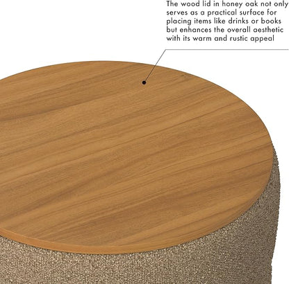 HomePop Channel Storage Ottoman with Wood Top - Brown Boucle