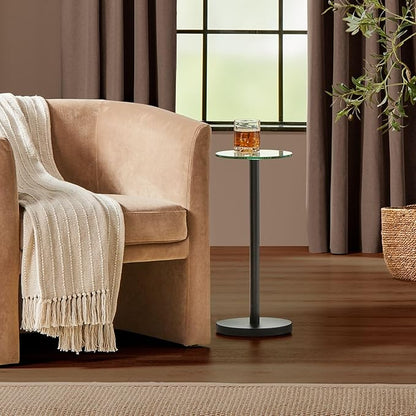 mDesign Bedroom Nightstand — Side Table for Lamps, Books, Trinkets and Other Décor — Versatile Bedroom and Living Room Table — Clear/Matte Black