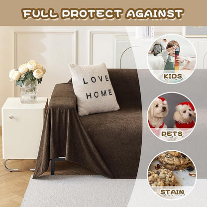 MYSKY HOME Sofa Covers Washable, Couch Covers for 3 Cushion Couch Sofa Pet Friendly Dog Couch Cover Furniture Protector Cover, Non Slip Sofa Cover, 71"x 150", Brown