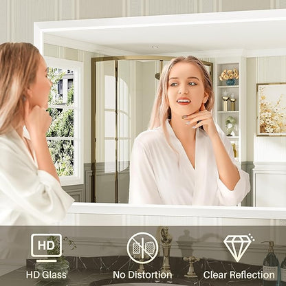 40x32 Inch White Bathroom Mirror for Wall, Thick Metal Framed Rectangle Mirrors for Over Sink, Bedroom, Living Room, Entryway, Anti-Rust, HD Tempered Glass