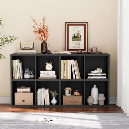 YESHOMY 8 Black Cube Bookcase, Open Frame 2-Tier Book Shelf, Bookshelf Storage Organizer with Adjustable Shelves for Organization, Room Decor