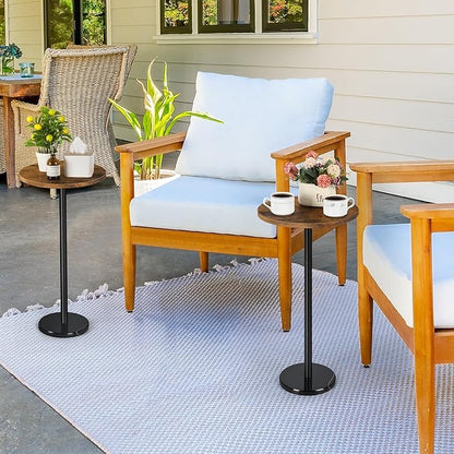 Round Side Table Set of 2 Small Drink Pedestal Accent End Coffee Cocktail Table with Marble Base for Small Spaces Living Room Sofa Outdoor Brown and Black