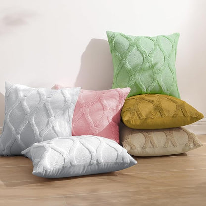decorUhome Throw Pillow Covers 22x22 Inch Set of 2, Soft Plush Faux Fur Wool Khaki Couch Pillow Covers, Decorative Neutral Pillow Cases for Bed Sofa Living Room Home Decor