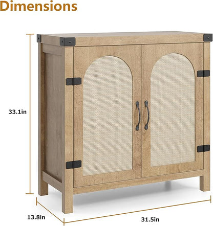 IDEALHOUSE Rattan Buffet Cabinet with Storage, Sideboard with Synthetic Rattan-Accent Doors, Adjustable Shelves, Storage Cabinet for Living Room Dining Room Hallway, Natural