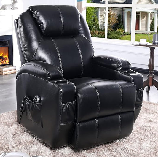 S*MAX Lift Chairs Recliners for Elderly Power Recliner Chairs Full Air Leather Electric Recliner Chairs Side Pockets USB Charge Port and Remote Control Power Lift Recliners Black