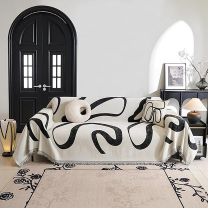 MYSKY HOME Couch Cover for 3 Cushion Couch Sofa Cover, Super Soft Boho Couch Covers for Dogs Washable, Jacquard Sofa Slipcover Furniture Protector for Living Room, 91" x 118", Black Curve