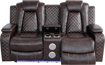 Ball & Cast Power Recliner Sofa Set Leather Reclining Sofa Set Living Room Furniture Set 3PCS Recliner Couch Loveseat & Chair Sets with Coffee Table,Reading Light,Cup Holders for Home Theater Seating