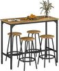 HOMCOM 5-Piece Counter Height Bar Table Set, Rustic 43.25" Dining Table with 4 Bar Stools, Kitchen Table with Wooden Top for Pub, Dining Room, Rustic Brown