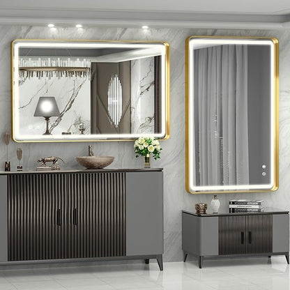 Hasipu LED Bathroom Mirror with Lights 40 x 26 Inch, Gold Metal Frame Light Mirror for Vanity Anti-Fog, Dimmable, 3 Colors (Horizontal/Vertical)