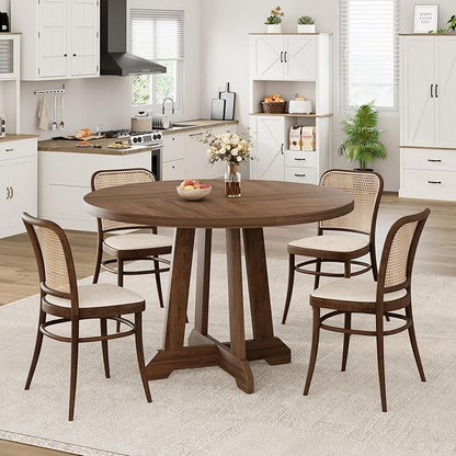 Round Dining Table for 4, 47 Inch Wooden Circle Dinner Table with Sturty Legs, 4 Parts of Tabletop, Round Pedestal Kitchen Tables for Dining Room, Kitchen, Living Room, Brown