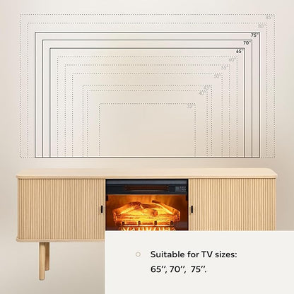 WERMO 71'' Electric Fireplace TV Stand for Living Room with Heater, Storage and Shelves Designed to fit 65’’ - 75’’ TVs. TV Entertainment Center with Fireplace, Wood TV Stand Fireplace Console (Oak)