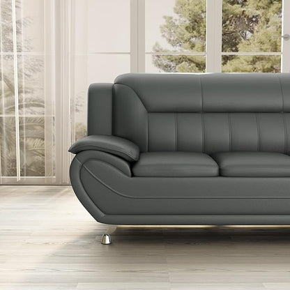 Container Furniture Direct Michael Modern Faux Leather Upholstered Stainless Steel Legs Living Room, Chair, Loveseat, Sofa, Red