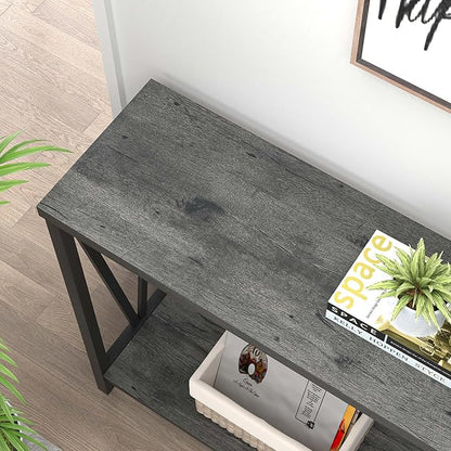EXCEFUR Entryway Table, Rustic Wood Sofa Console Table with Storage, Modern Hallway Table for Living Room, Grey