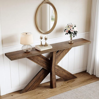 LITTLE TREE 70.9" Narrow Console Table, Industrial Entryway Table for Entryway, Modern Accent Table for Living Room, Hallway, Foyer, Brown