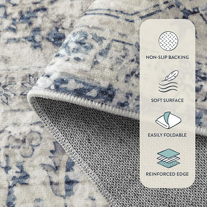 Lahome Oriental Hallway Runner Rug, 2.5x10 Washable Runner Ultra-Thin Hallway Rug for Bedroom Entryway, Soft Long Carpet for Kitchen Bathroom ‎Laundry Room, Blue