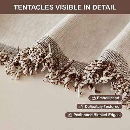STACYPIK Soft Boho Chenille Couch Cover for Pets Beige Khaki Sofa Cover for 3 Cushion Couch Non Slip Furniture Protector with Tassels Geometric Couch Cover L Shaped Pet Friendly Washable-71x134IN