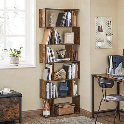 VASAGLE Bookshelf, 6-Tier Bookcase, Tall Display Shelf, Freestanding Storage Shelf, Room Divider, for Home Office, Living Room, Bedroom, Study, Rustic Brown ULBC61BX