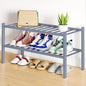 Smiry Shoe Rack, 2 Tier Bamboo Shoe Organizer, Stackable Free Standing Wooden Shoe Storage Shelf for Closet, Entryway, Front Door Entrance, Grey