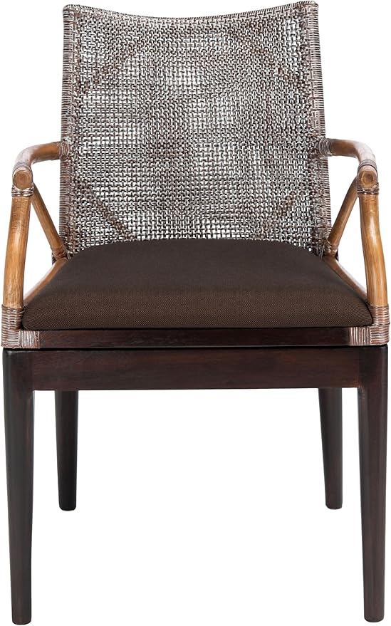 SAFAVIEH Home Collection Gianni Tropical Coastal Brown White Wash Solid Wood Arm Chair