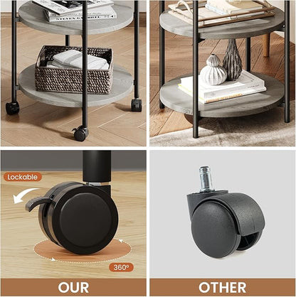 End Tables Living Room, 3-Tier Modern End Table with Wheels, Small Side Table Nightstand Bedside Table for Living Room, Bedroom, or Small Spaces-Gray
